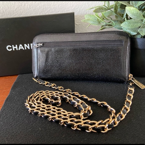 🖤⚜️ Chanel Wallet on a Chain ZIPPY Crossbody Double Zipper Black / Gold Revamp - Picture 2 of 10